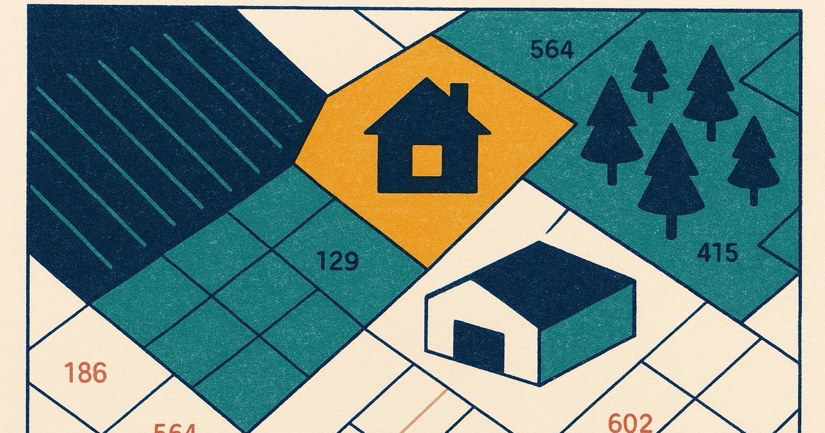 Mappa catastale con diversi tipi di terreni evidenziati per destinazione urbanistica